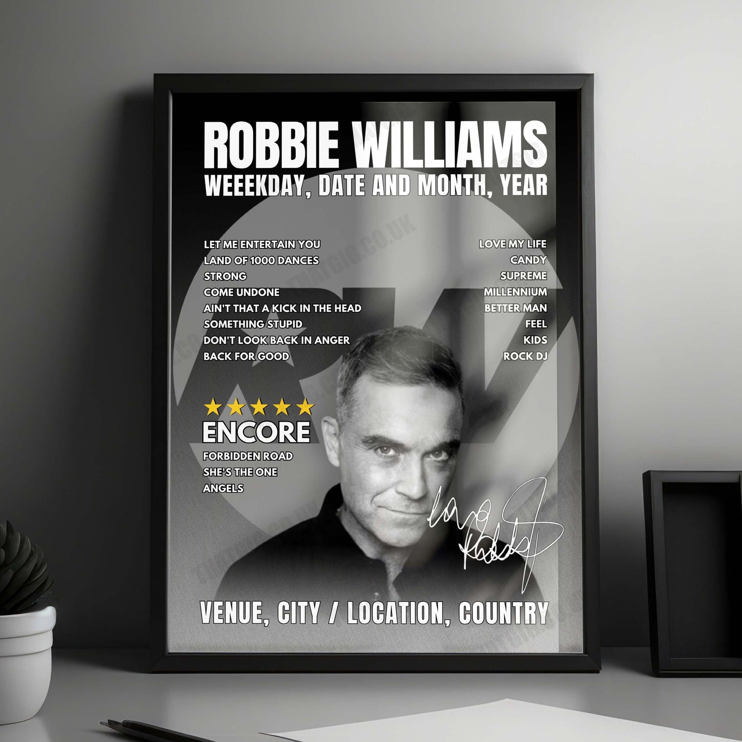 Robbie Williams Setlist Poster - Festivalpark, Werchter - June 28th, 2025
