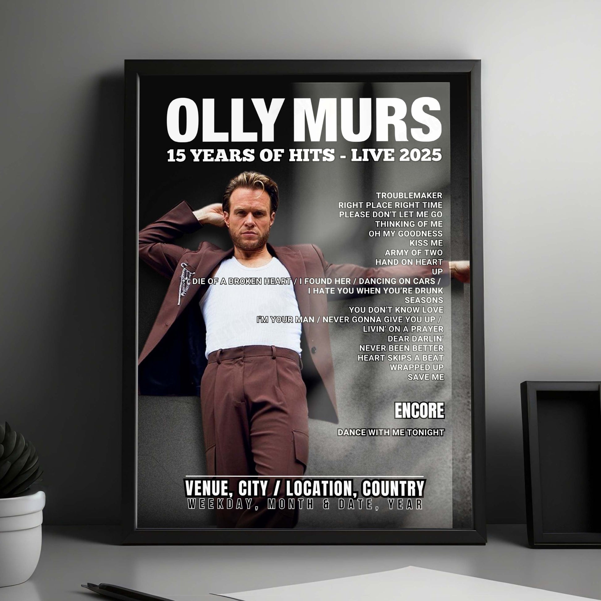 Olly Murs Setlist Poster - bp pulse LIVE, Birmingham - May 16th, 2025