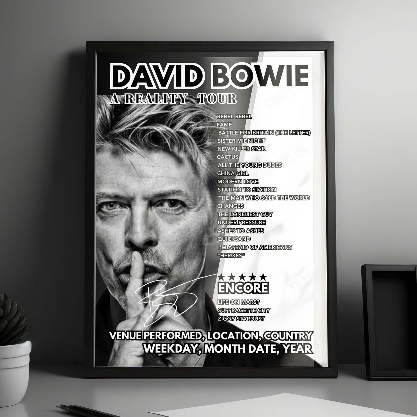 David Bowie Setlist Poster - Worthy Farm, Pilton - June 25th, 2000
