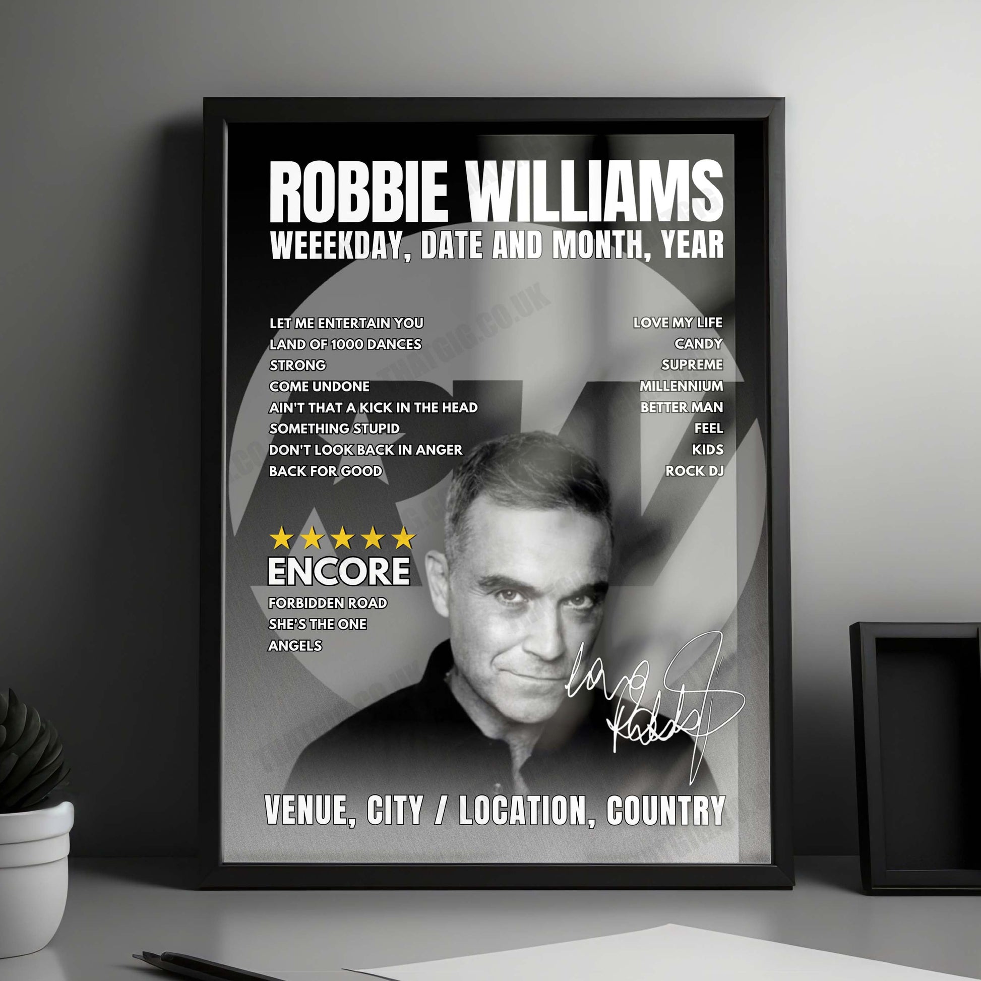 Robbie Williams Setlist Poster - The Royal Crescent Hotel & Spa, Bath - June 14th, 2025