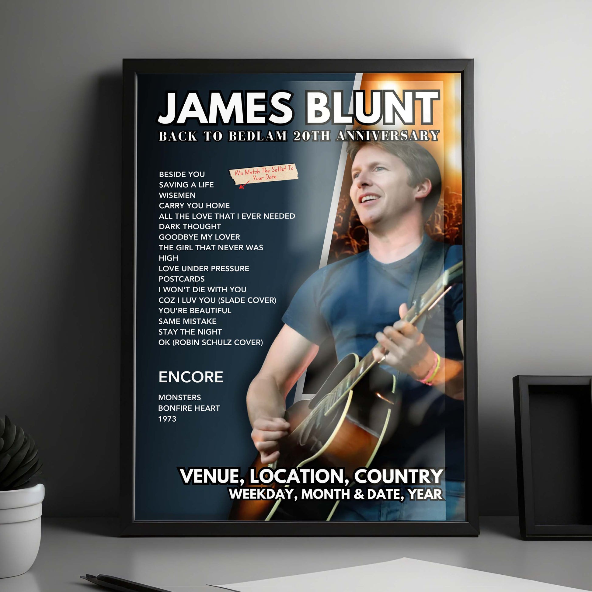 James Blunt Setlist Poster - First Direct Arena, Leeds - February 13th, 2025