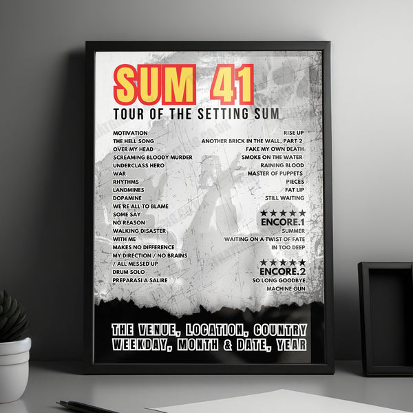 Sum 41 Setlist Poster - Westfalenhalle, Dortmund - November 6th, 2024