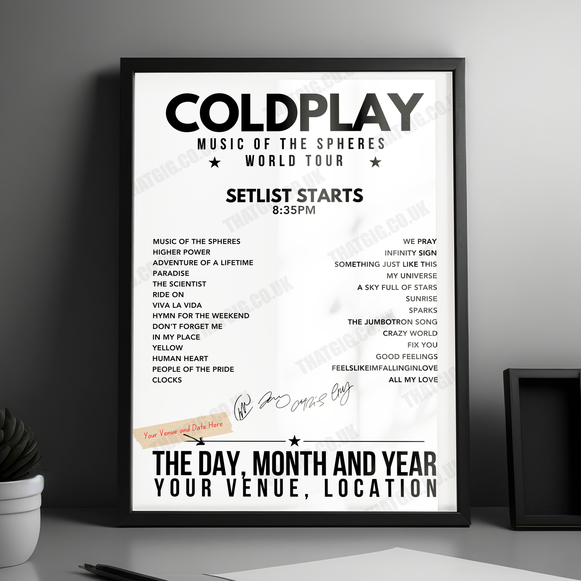 Coldplay Setlist Poster - Glastonbury, Worthy Farm - June 29th, 2024
