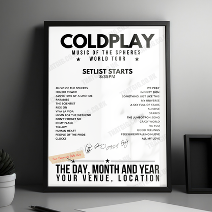 Coldplay Setlist Poster - Glastonbury, Worthy Farm - June 29th, 2024