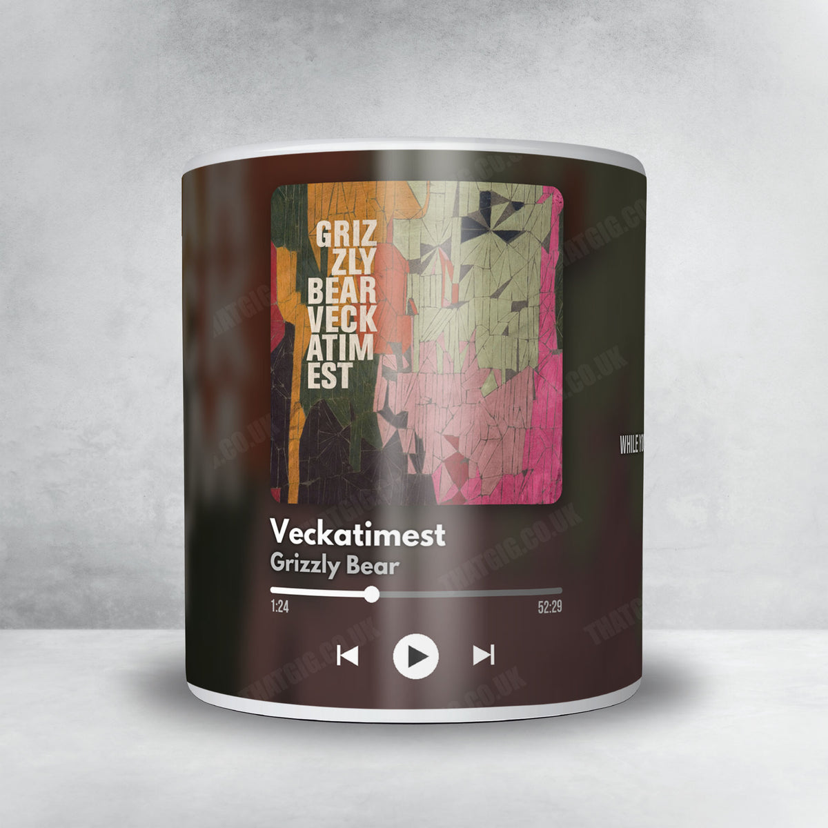 Grizzly Bear "Veckatimest" album mug, Now Playing design, front view