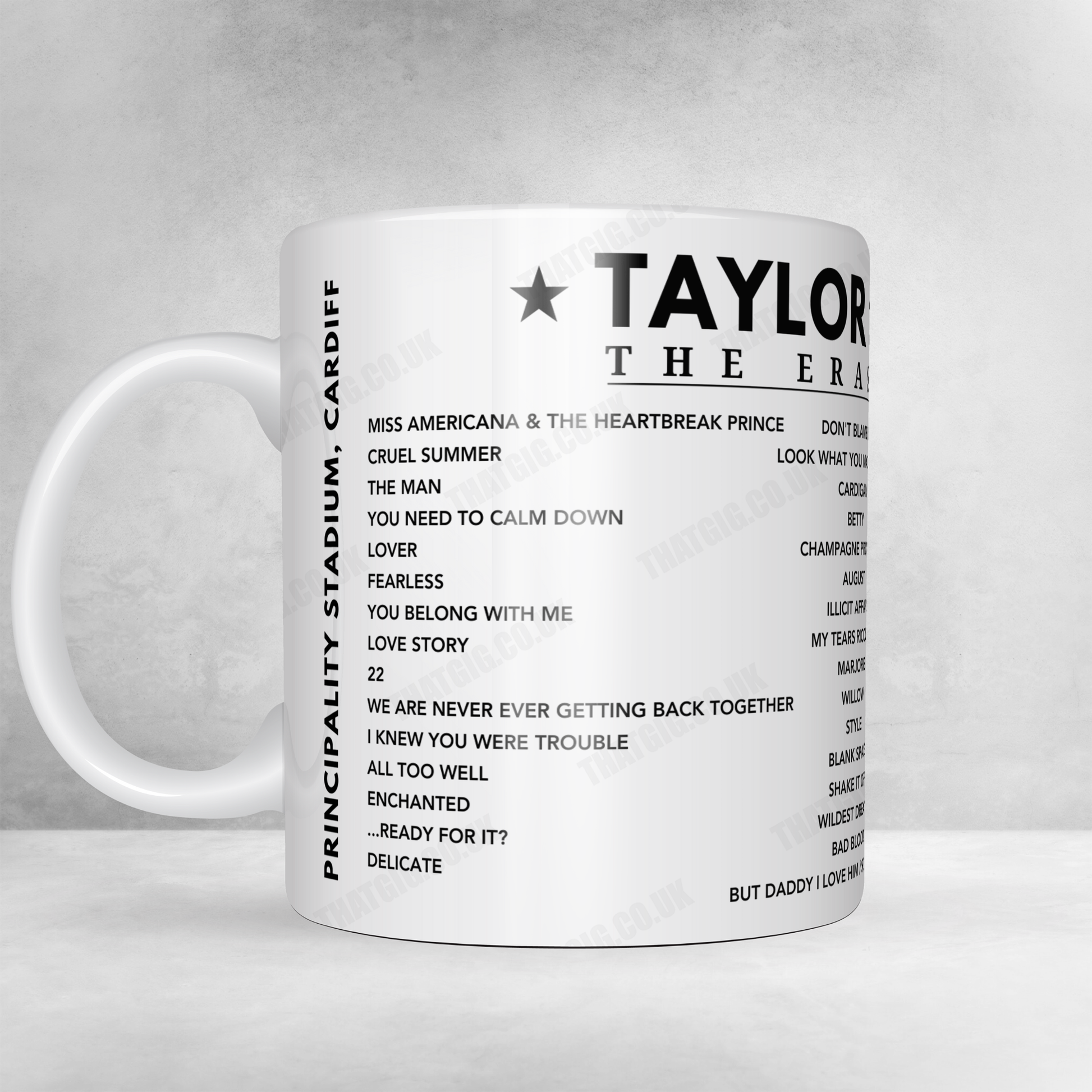 Taylor Swift Setlist Mug - Principality Stadium, Cardiff, Wales - June 18th, 2024