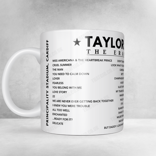 Taylor Swift Setlist Mug - Principality Stadium, Cardiff, Wales - June 18th, 2024