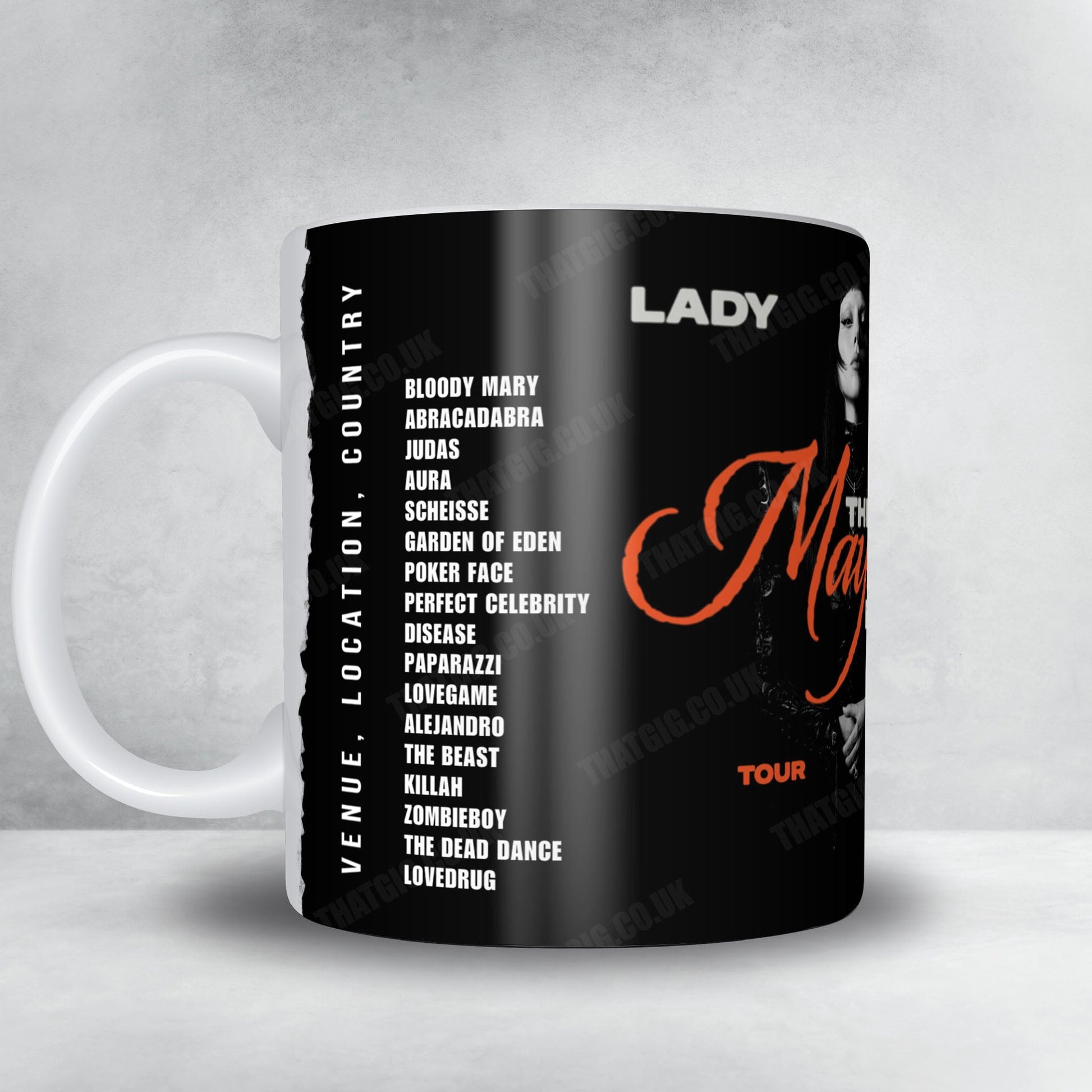 Lady Gaga Setlist Mug - Dickies Arena, Fort Worth - March 1st, 2026