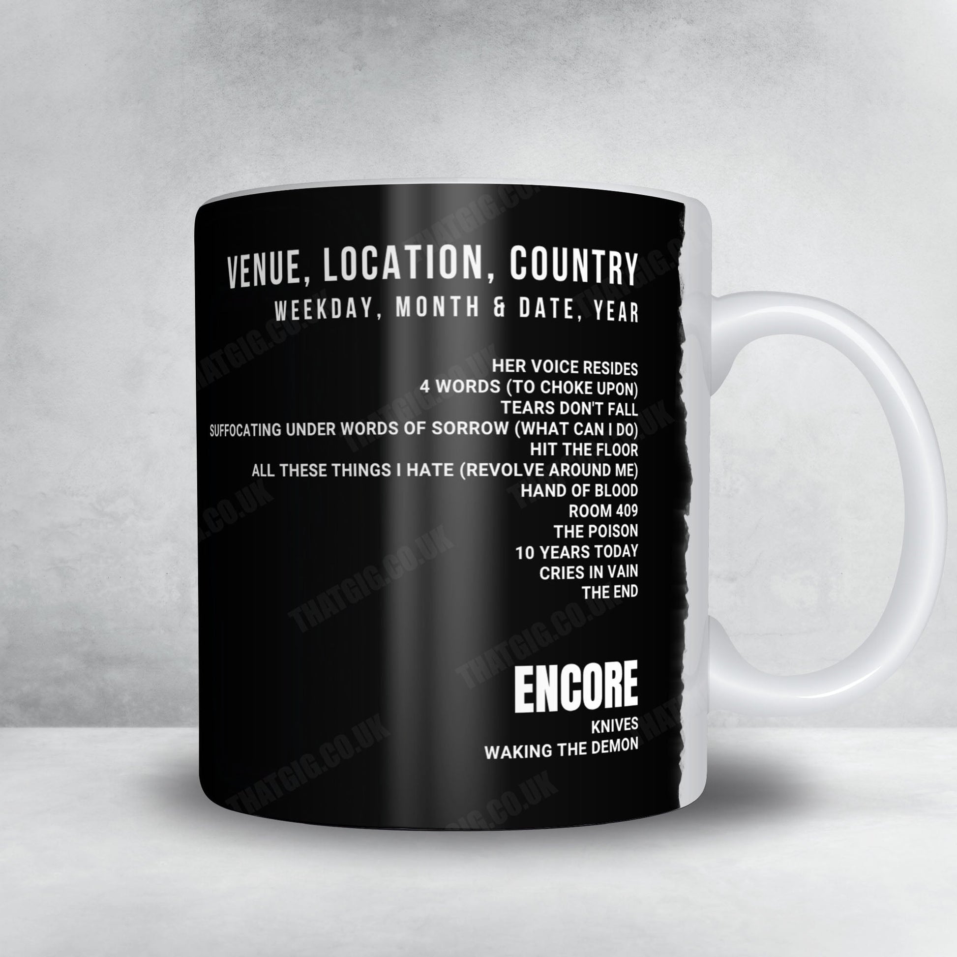 Bullet for My Valentine Setlist Mug - John Cain Arena, Melbourne - October 15th, 2025