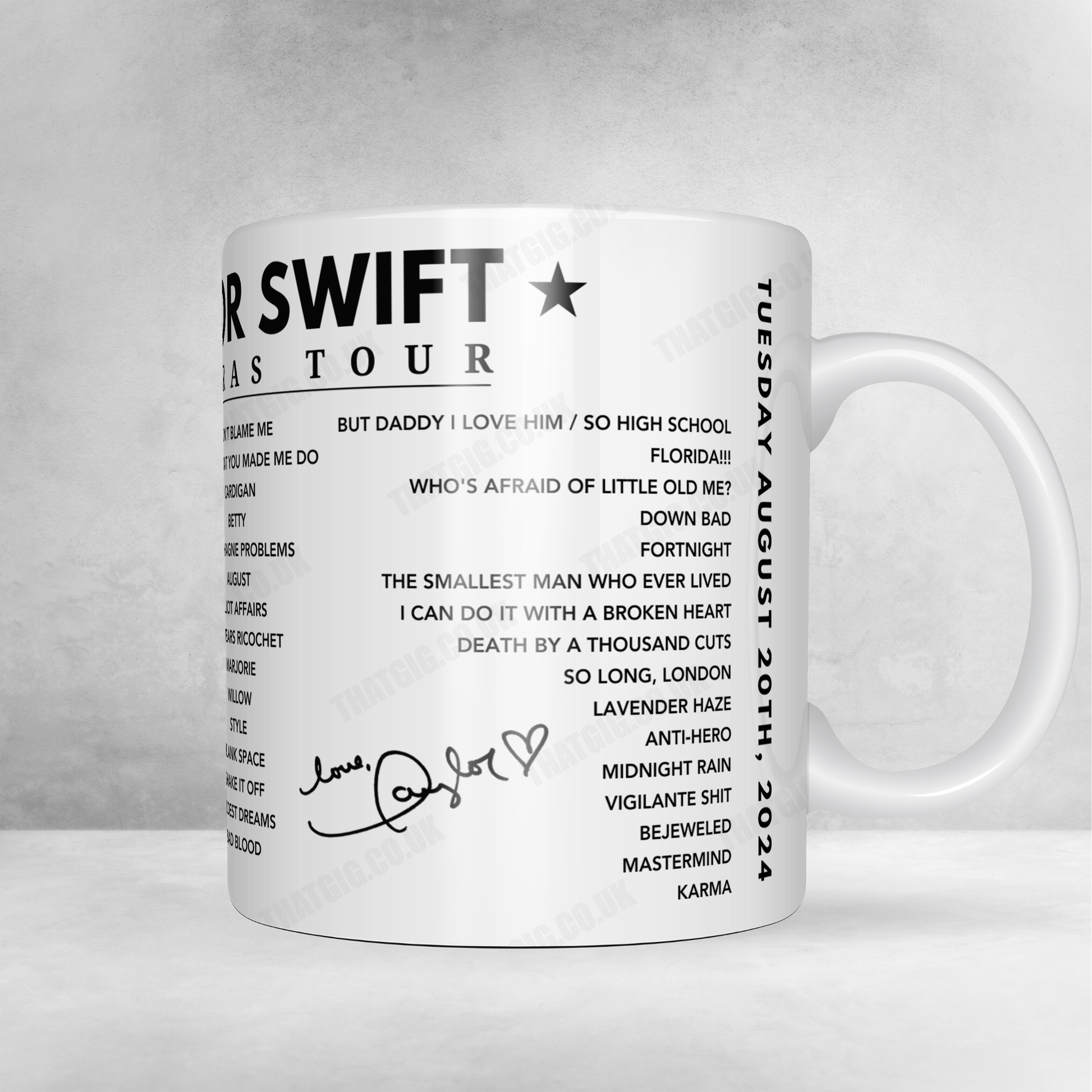Taylor Swift Setlist Mug - Wembley Stadium, London - August 20th, 2024