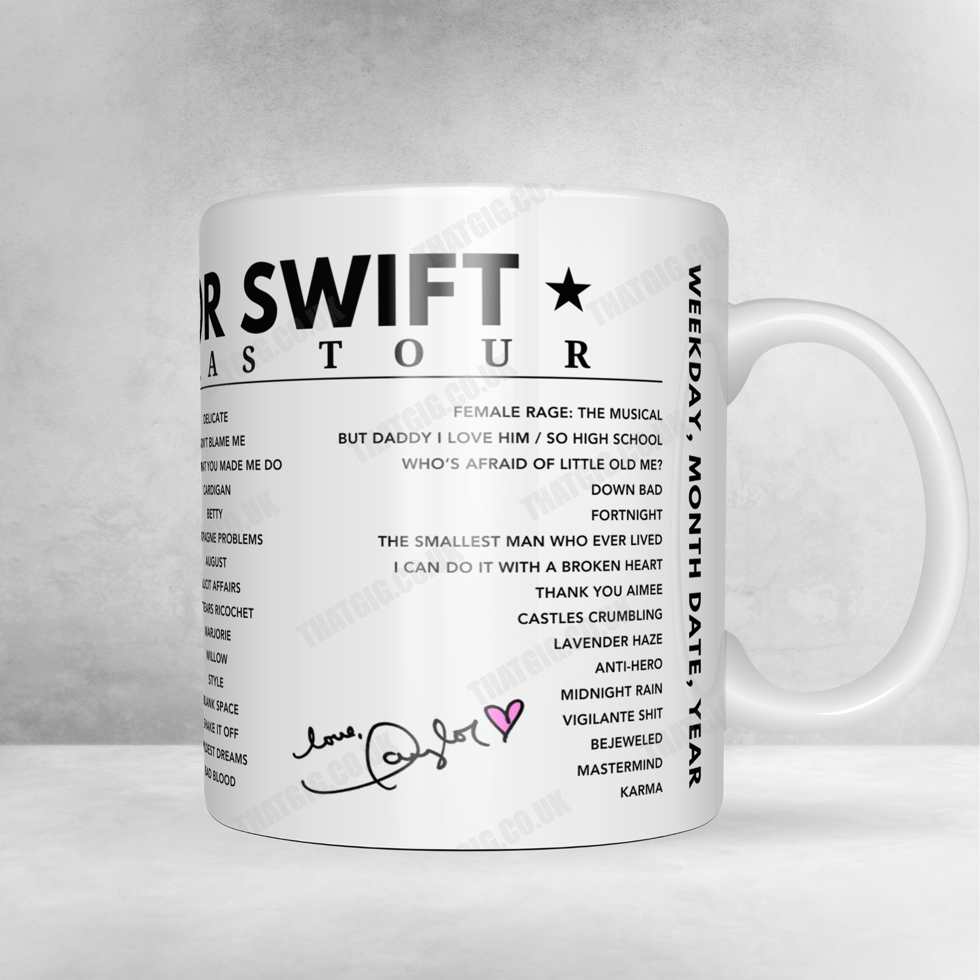 Taylor Swift Setlist Mug - Johan Cruijff ArenA, Amsterdam - July 6th, 2024