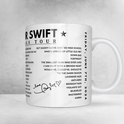 Taylor Swift Setlist Mug - Scottish Gas Murrayfield Stadium, Edinburgh - June 7th, 2024