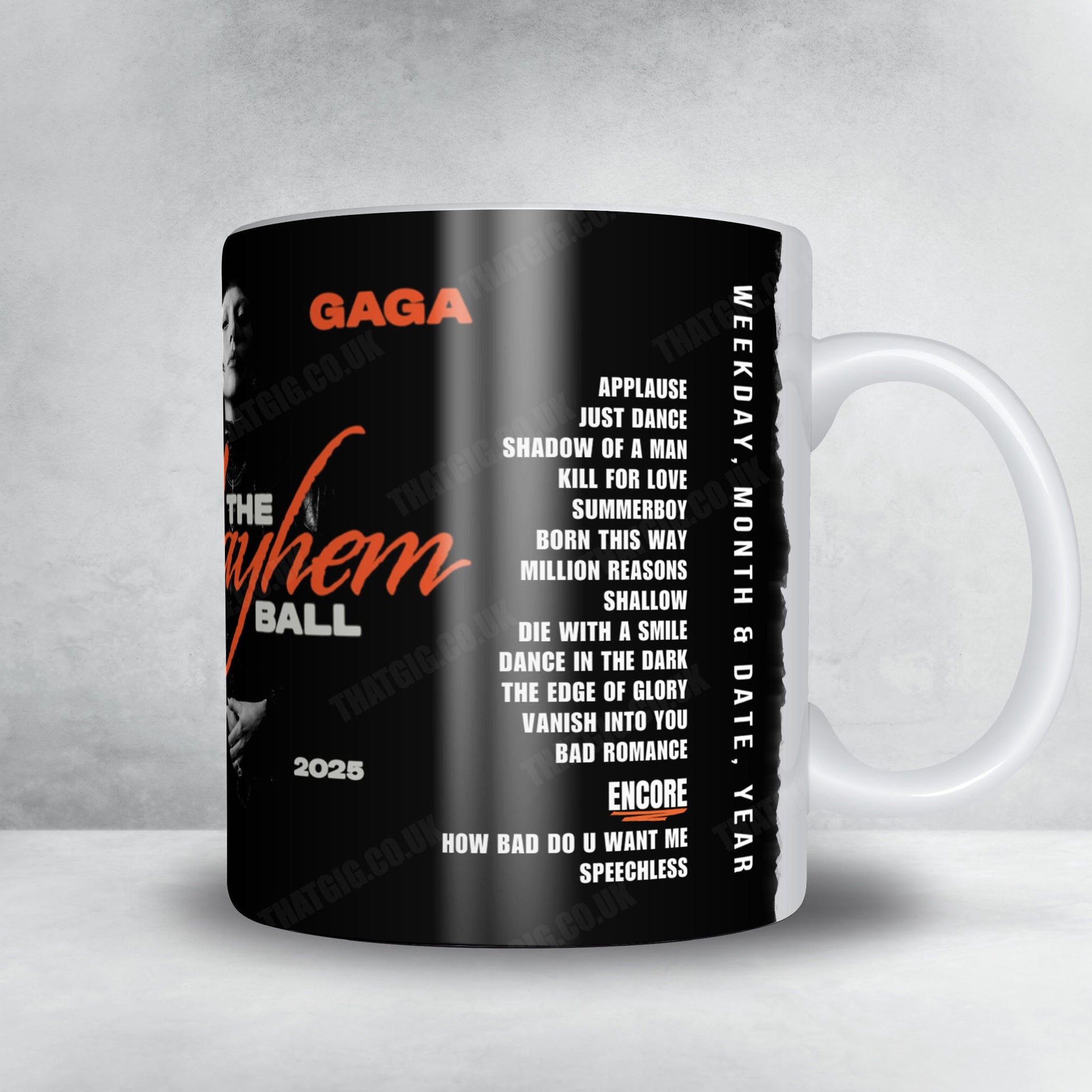 Lady Gaga Setlist Mug - Palau Sant Jordi, Barcelona - October 29th, 2025