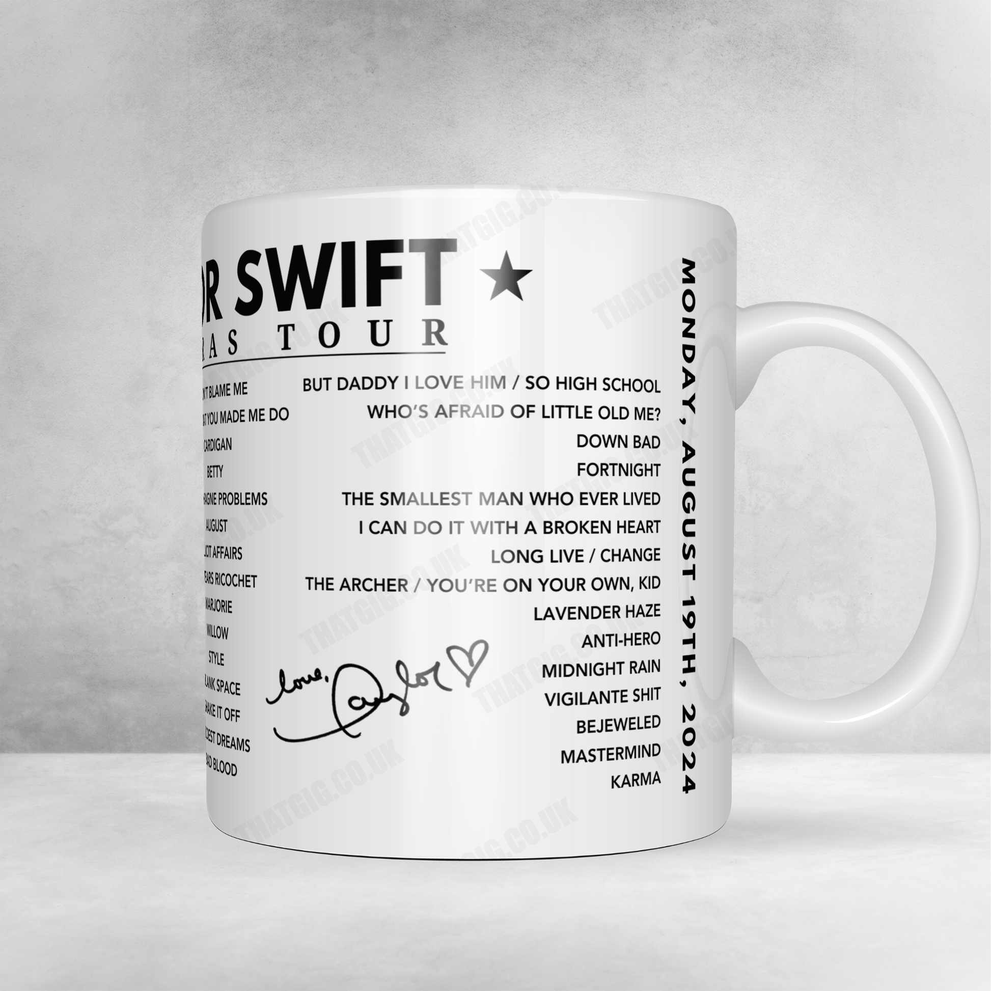 Taylor Swift Setlist Mug - Wembley Stadium, London - August 19th, 2024
