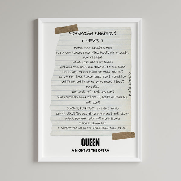 Queen "Bohemian Rhapsody" Lyric Poster