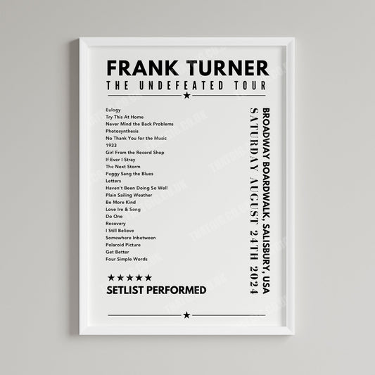 Frank Turner Setlist Poster - Broadway Boardwalk, Salisbury Beach - August 24th, 2024