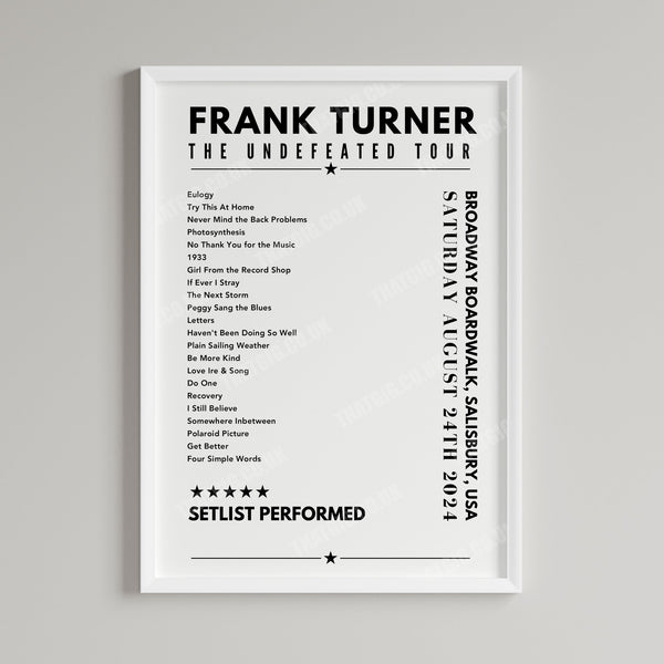 Frank Turner Setlist Poster - Broadway Boardwalk, Salisbury Beach - August 24th, 2024