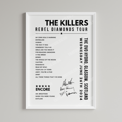 The Killers Setlist Poster - The OVO Hydro, Glasgow - June 26th, 2024