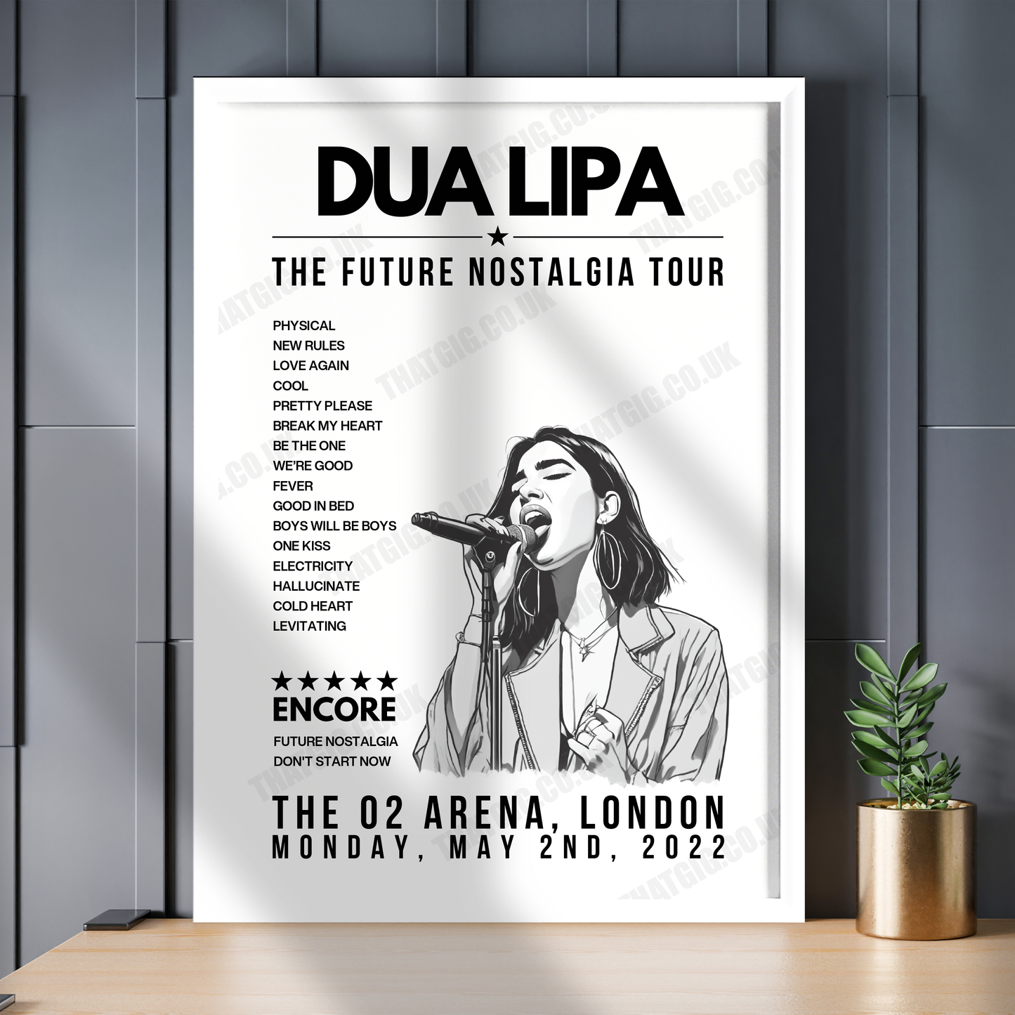 Dua Lipa Setlist Poster - The O2 Arena - May 2nd, 2022