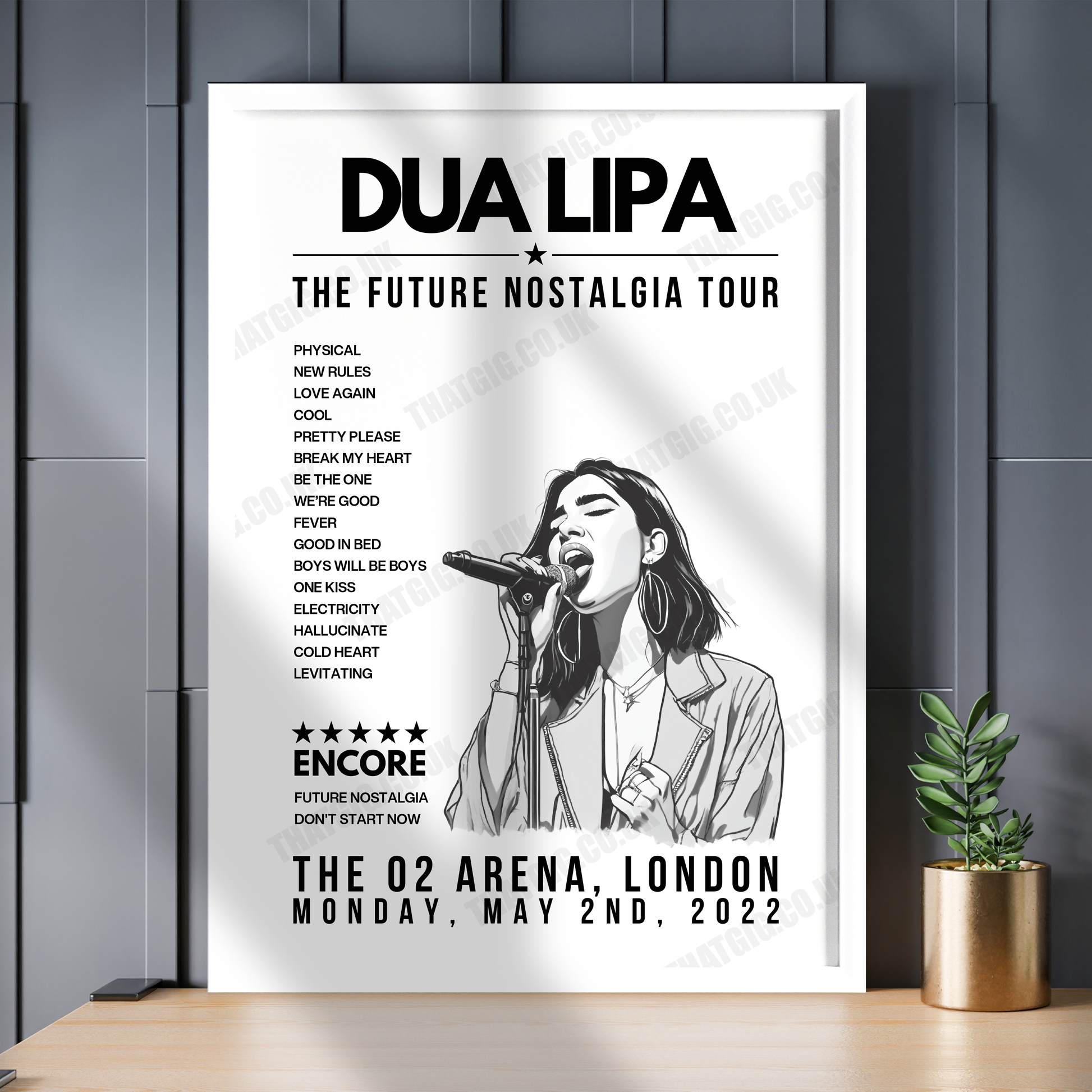 Dua Lipa Setlist Poster - The O2 Arena - May 2nd, 2022