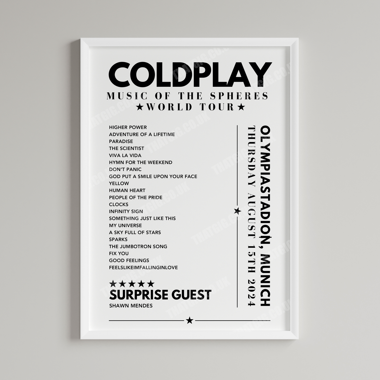 Coldplay Setlist Poster - Olympiastadion, Munich - August 15th 2024