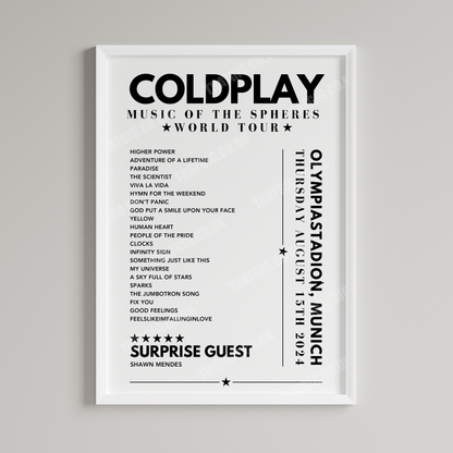 Coldplay Setlist Poster - Olympiastadion, Munich - August 15th 2024