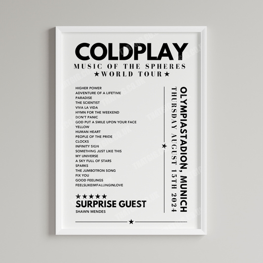 Coldplay Setlist Poster - Olympiastadion, Munich - August 15th 2024