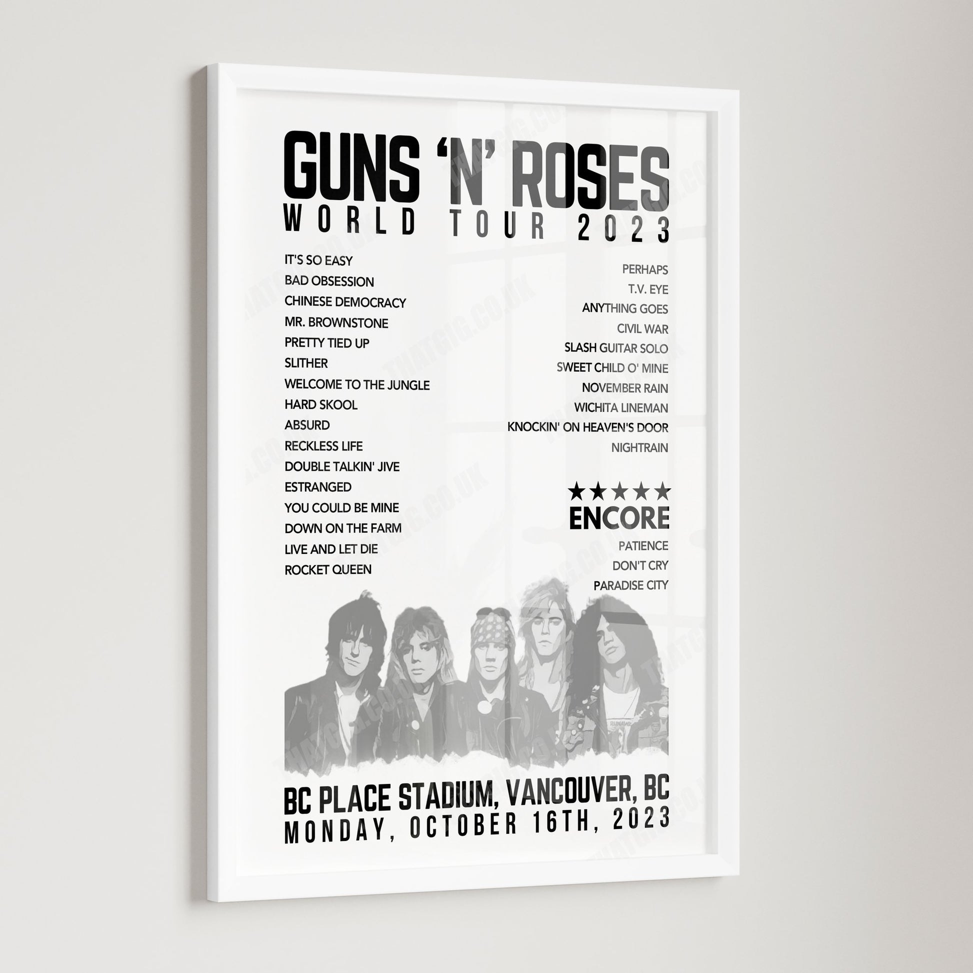Guns N’ Roses Setlist Poster - BC Place Stadium, Vancouver - October 16th, 2023