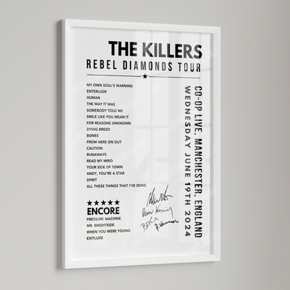 The Killers Setlist Poster - at the CO-OP Live, Manchester - June 19th, 2024