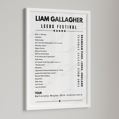 Liam Gallagher Setlist Poster - Leeds Festival - August 23rd, 2024