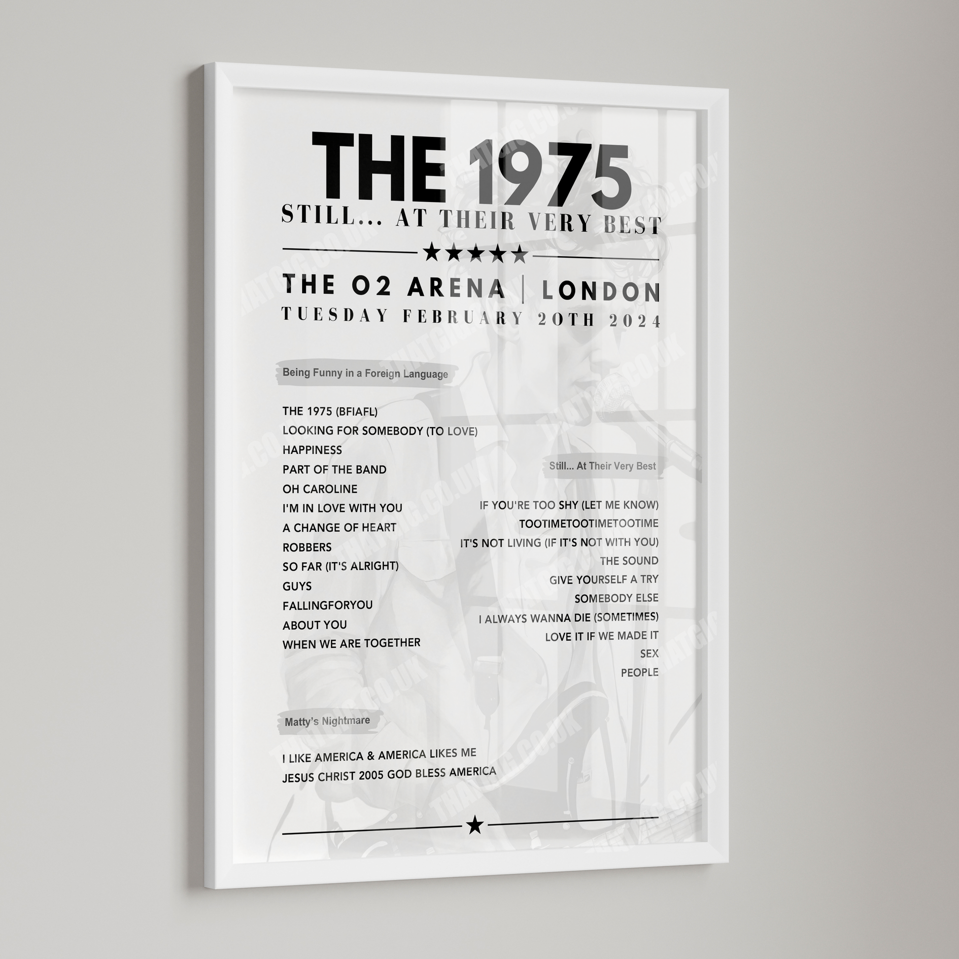 The 1975 Setlist Graphic Poster - The O2 Arena, London, February 20th, 2024