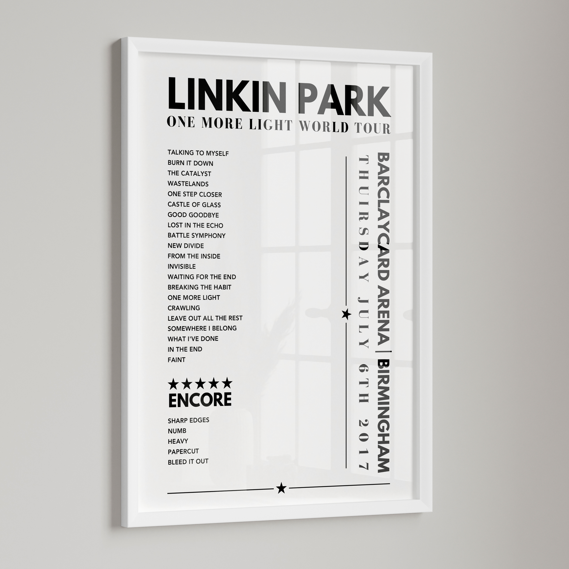 Linkin Park Setlist Poster - Barclaycard Arena, Birmingham - July 6th 2017