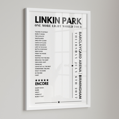 Linkin Park Setlist Poster - Barclaycard Arena, Birmingham - July 6th 2017