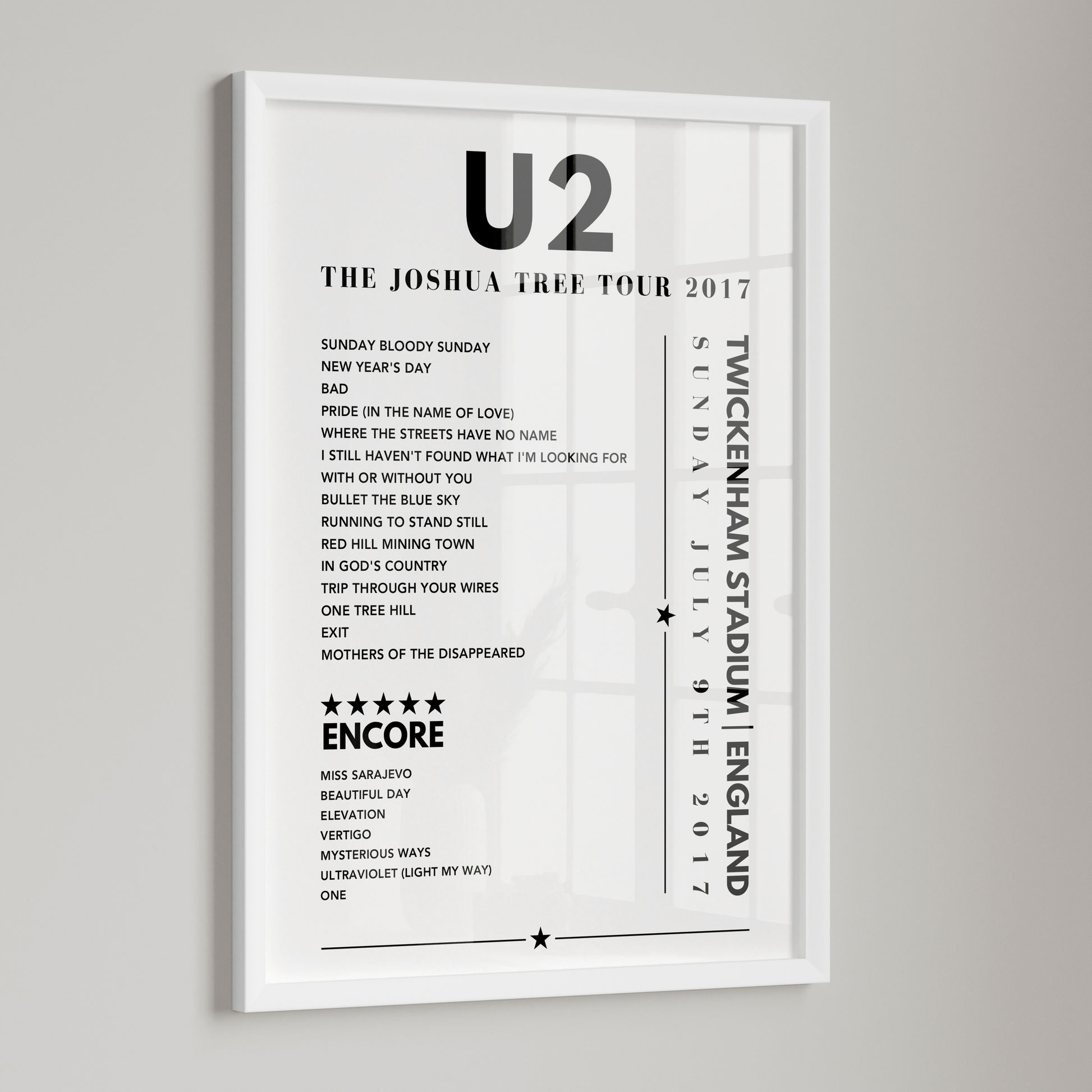 U2 setlist Poster - Twickenham Stadium, England on July 9th 2017