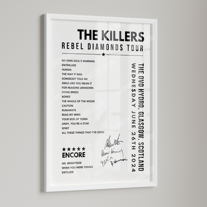 The Killers Setlist Poster - The OVO Hydro, Glasgow - June 26th, 2024