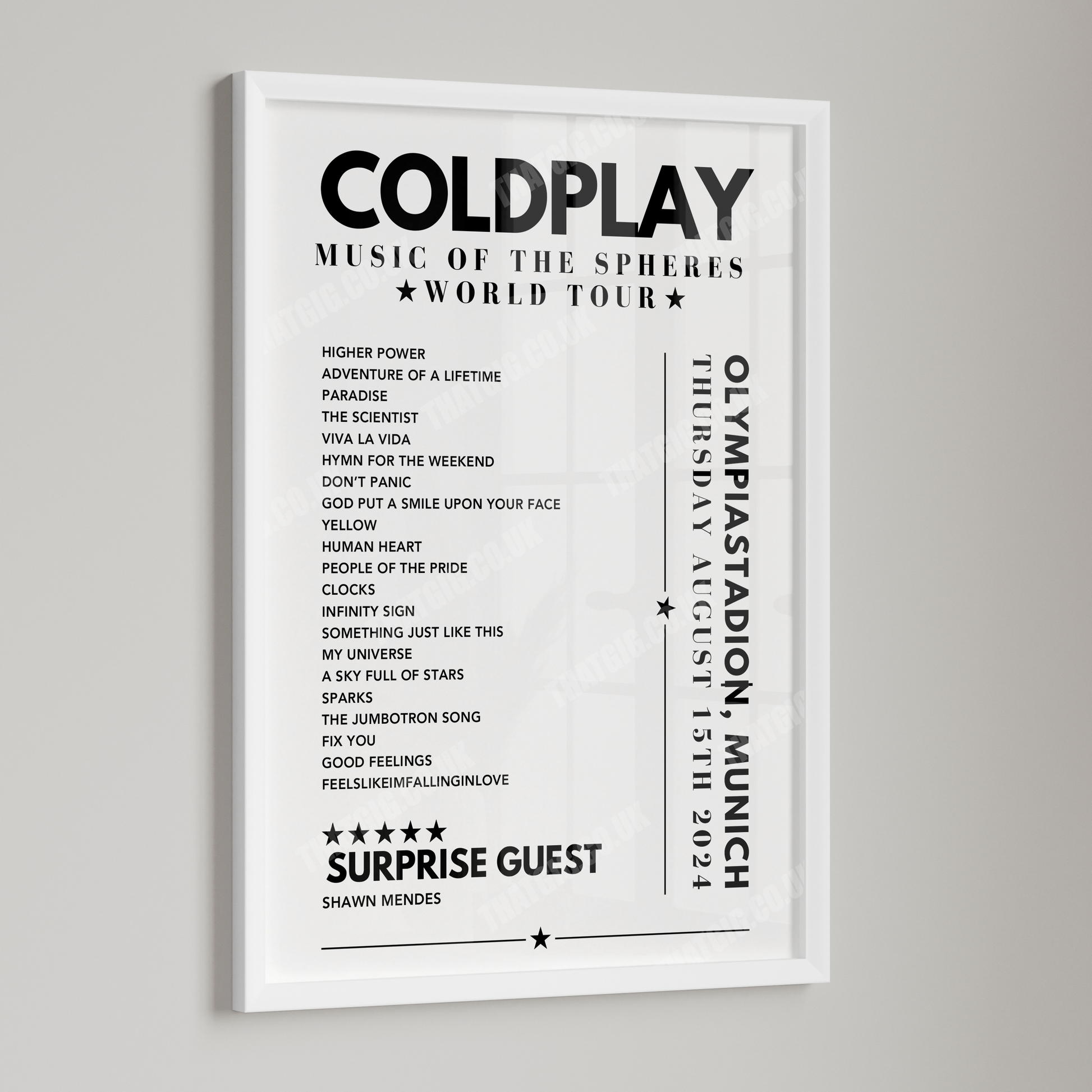 Coldplay Setlist Poster - Olympiastadion, Munich - August 15th 2024