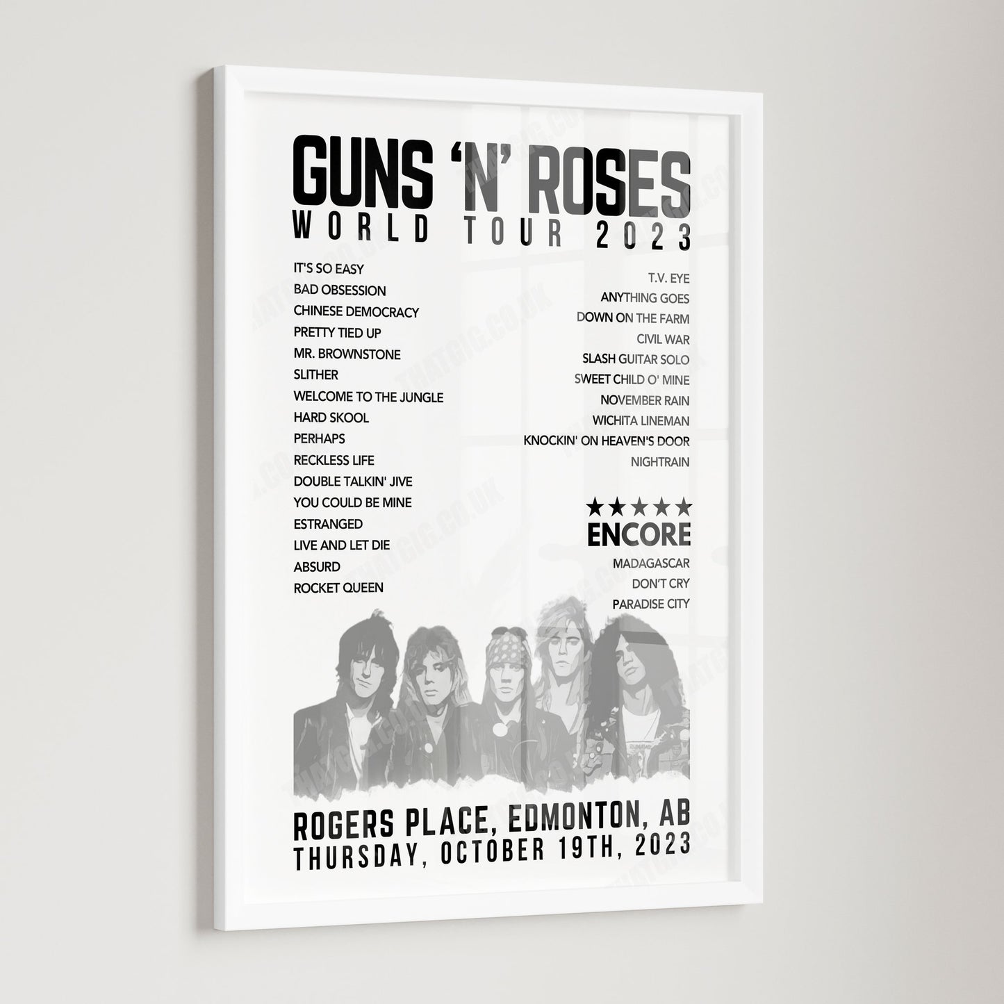 Guns N’ Roses Setlist Poster - Rogers Place, Edmonton - October 19th, 2023