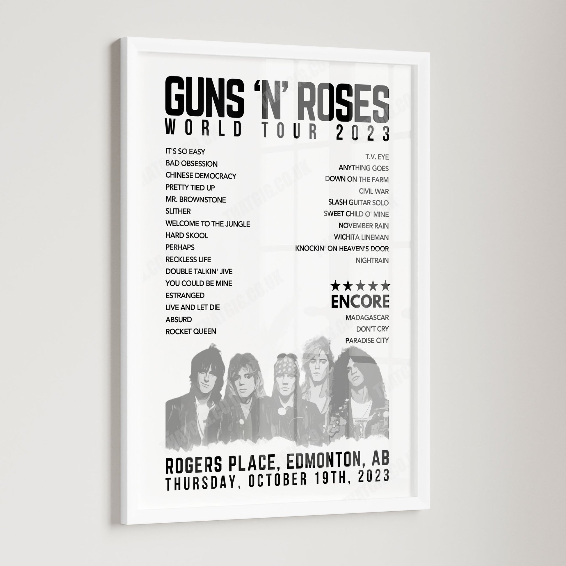 Guns N’ Roses Setlist Poster - Rogers Place, Edmonton - October 19th, 2023
