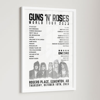 Guns N’ Roses Setlist Poster - Rogers Place, Edmonton - October 19th, 2023