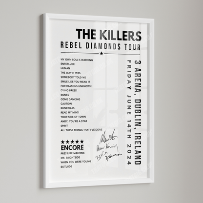 The Killers Setlist Poster - at the 3Arena, Dublin - June 14th, 2024