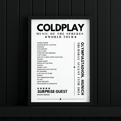 Coldplay Setlist Poster - Olympiastadion, Munich - August 15th 2024