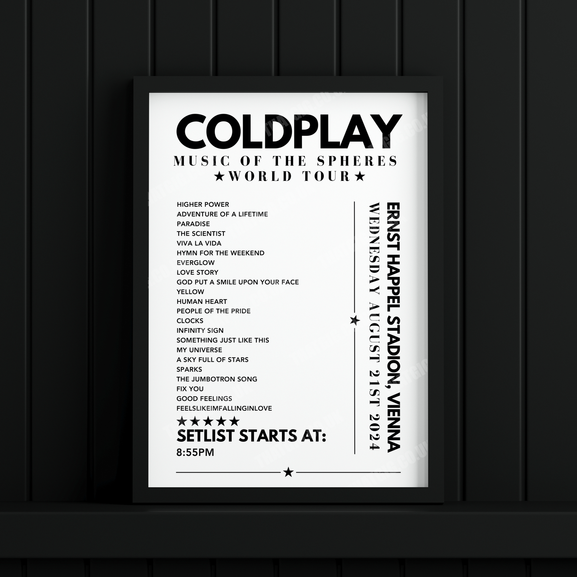Coldplay Setlist Poster - Ernst Happel Stadion, Vienna - August 21st 2024