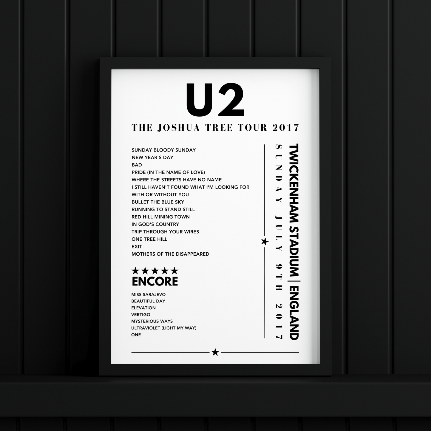 U2 setlist Poster - Twickenham Stadium, England on July 9th 2017