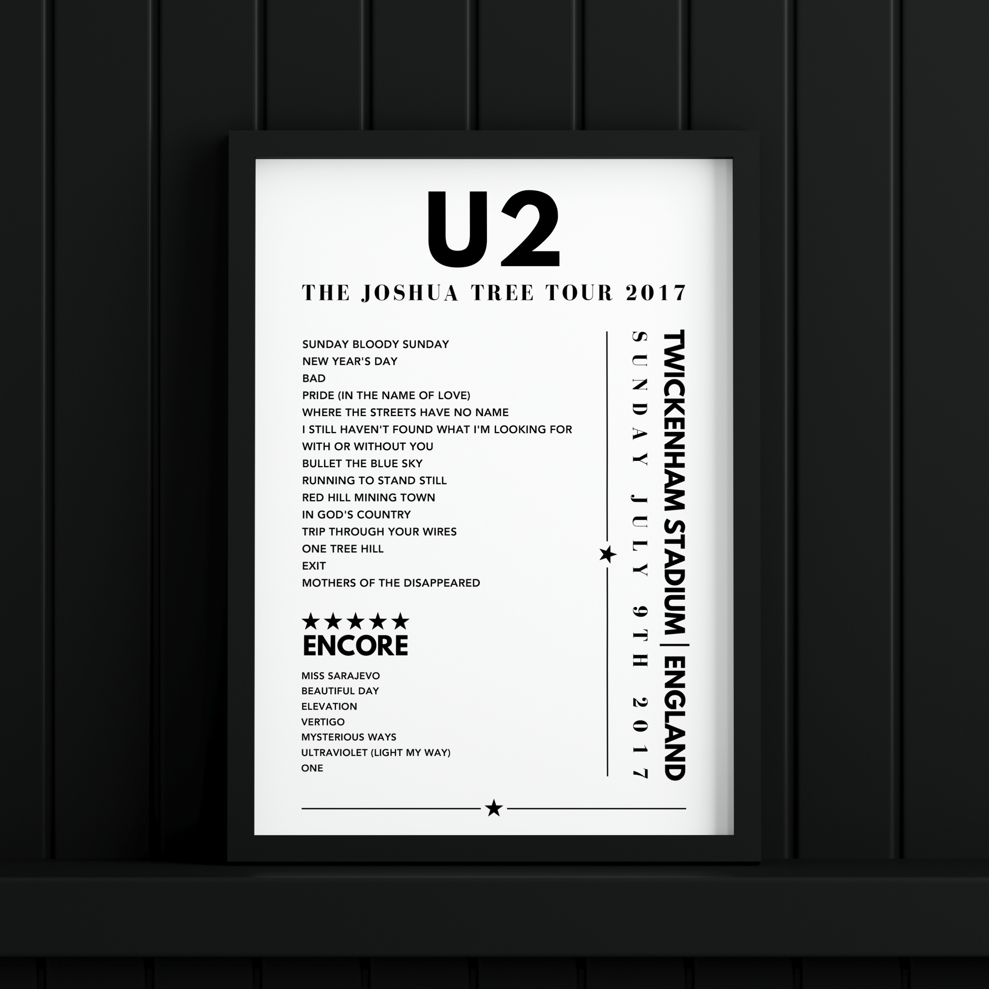 U2 setlist Poster - Twickenham Stadium, England on July 9th 2017
