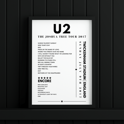 U2 setlist Poster - Twickenham Stadium, England on July 9th 2017