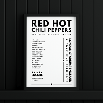 Red Hot Chili Peppers Setlist Poster - at London Stadium - June 26th, 2022