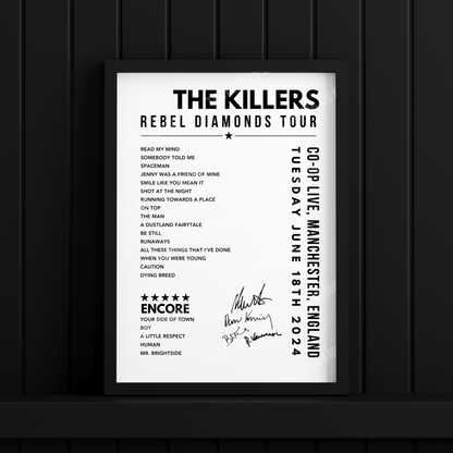 The Killers Setlist Poster - at the CO-OP Live, Manchester - June 18th, 2024
