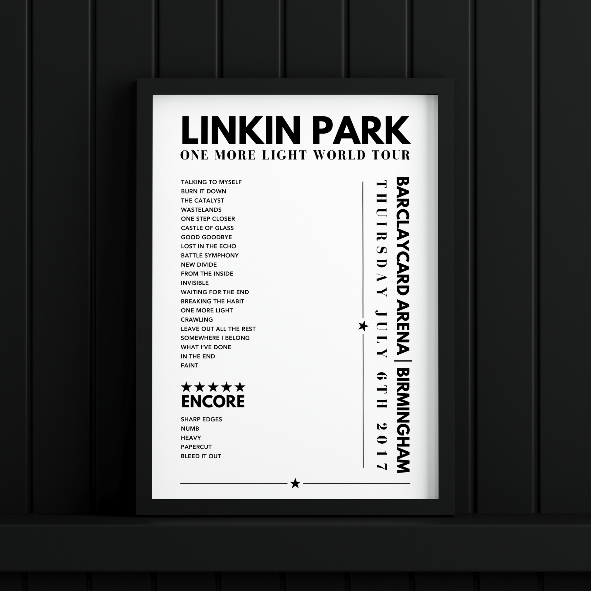 Linkin Park Setlist Poster - Barclaycard Arena, Birmingham - July 6th 2017