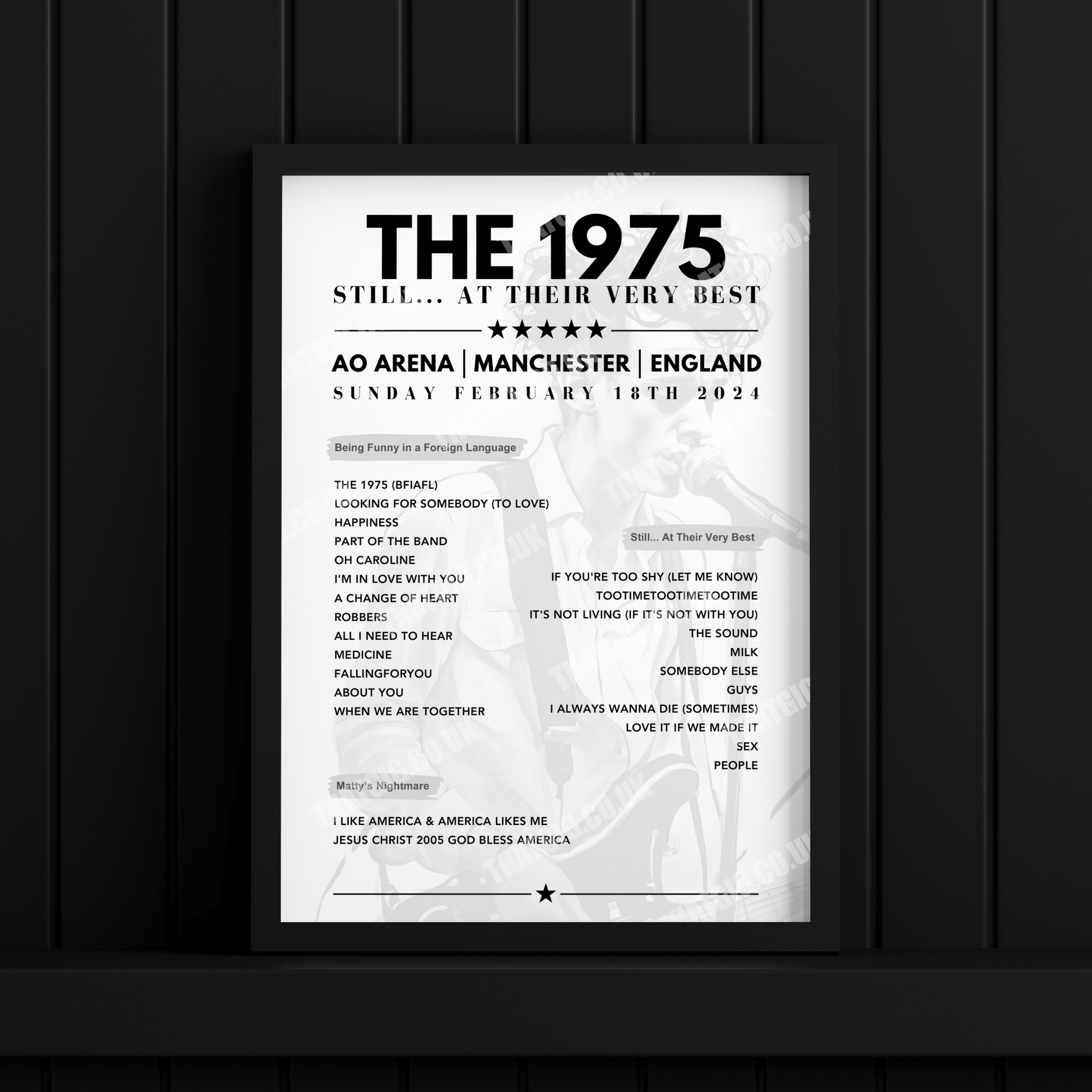 The 1975 Setlist Graphic Poster - AO Arena, Manchester, February 18th, 2024