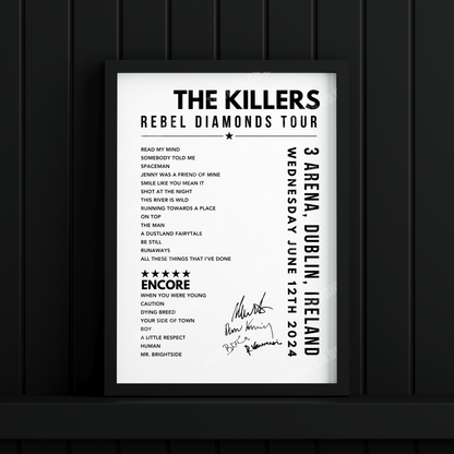The Killers Setlist Poster - at the 3Arena, Dublin - June 12th, 2024